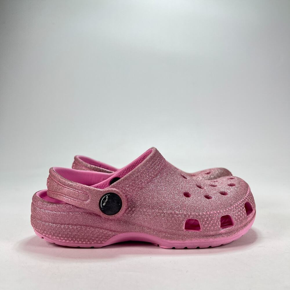 Crocs Classic Glitter Clog Pink Sparkle Lightweight Slip On Shoes Kids Size 11